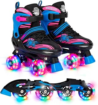 XINO SPORTS 2 in 1 Combo, Kids Roller Skates | Inline Skates - Interchangeable LED Light Up Skates for Kids Ages 6-12, Teens & Adults, Inline Skates for Girls and Boys, Adjustable Roller Skates Blades