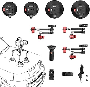 IFOOTAGE Professional Car/Vehicle Suction Cup,4 Metal Suction Cup Heavy Duty,Camera/Fluid Head Holder,Use on Winshield,Vehicle,Wall,Boats,for Camera,Shooting,Use Inside & Outside the Car,VM-I