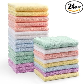 HOMEXCEL Baby Washcloths 24 Pack-Microfiber Coral Fleece Baby Bath Face Towel 7 x 9 Inch Extra Absorbent and Soft Burp Cloth and Wash Cloths for Newborn-Infants and Toddlers-Gentle On Sensitive Skin