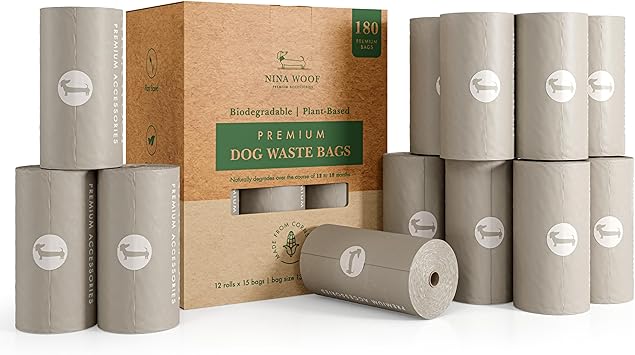 100% Certified Home Compostable and Biodegradable Dog Poop Bags - ASTM D6400 & EN 13432 Compliant Dog Waste Bags – 180 Bags – 12 x Rolls of Plant Based Compostable Waste Bags - Thick Doggie Poop Bags