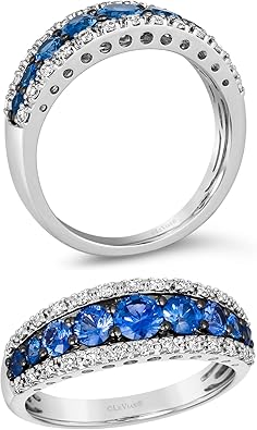 1/4 Carat White Diamond and 1 Carat Chocolate Diamond or Blue Sapphire Band Ring for Women in 14k White Gold (Fancy Brown, cttw) Promise Anniversary Ring Size 5 to 10 by LeVian