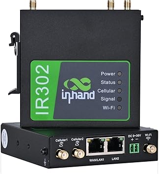 InHand Networks IR302 Industrial IoT 4G LTE VPN Cellular Router, LTE Cat 4+ Wi-Fi, Dual sim Card Slots, Management by Cloud Platform, DI/DO Port, Support T-Mobile, AT&T & Verizon, UL Certification