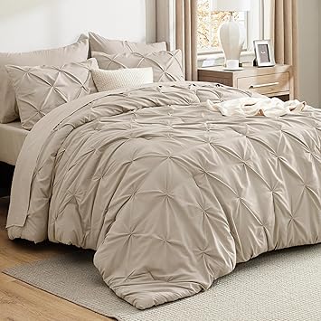 Bedsure California King Comforter Set Beige - Bed in a Bag Cal King Bedding Set 7 PCS, GentleSoft™ Bed Set Gift for Family, All Season Down Alternative Comforter with Sheets, Pillowcases & Shams