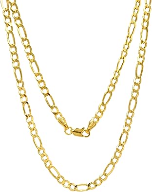 JEWELHEART 14K Real Gold Figaro Chain Necklace for Men and Women - Non-Tarnish Diamond Cut Yellow White Gold Figaro Link Chain - 2mm 2.45mm 3.15mm 4.1mm 5.1mm 5.7mm Lobster Clasp 16" to 28"
