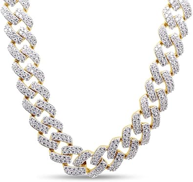 SAVEARTH DIAMONDS Certified 20 Cttw to 26 Cttw Round Cut Lab Created Moissanite Diamond 12MM Width Cuban Chain Necklace In 14k Gold Over Sterling Silver 18" to 24" Length, G-H/VVS1