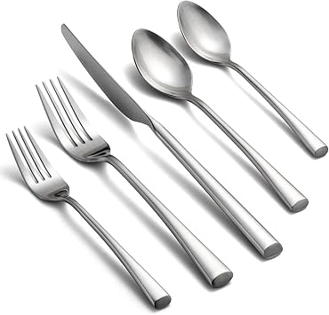Alata Bailey 20-Piece Forged Stainless Steel Flatware Set Cutlery Set,Service for 4,Matte Satin Finish,Dishwasher Safe…