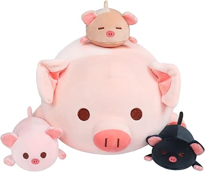 Achwishap Pig Stuffed Animal Mommy 19.6” with 3 Pig Babies Plush,4 PCS Cute Pig Plushie Pillow,Kawaii Plush Toys Soft Hugging Pillow for Kids Girls Boys Birthday Gifts Plushies(Pink Pig Family)