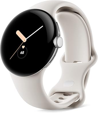 Google Pixel Watch - Android Smartwatch with Fitbit Activity Tracking - Heart Rate Tracking - Polished Silver Stainless Steel case with Chalk Active band - WiFi