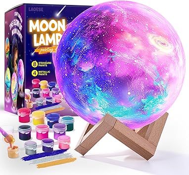 LAOESE Paint Your Own Moon Lamp Kit, Cool Gifts DIY 3D Moon Night Light, Arts and Crafts for Kids Ages 8-12, Space Art Supplies Craft Kits, Girls Boys Birthday Gifts for Kids Ages 3 4 5 6 7 8-12+