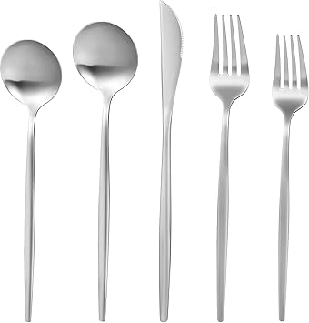 MIKIWAY 60-Piece Silverware Set for 12, Stainless Steel Flatware, Matte Cutlery Tableware, Kitchen Utensils Include Spoons and Forks, Satin Polished, Dishwasher Safe