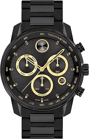 Movado Bold Verso Men's Sport Watch - Swiss Quartz Chronograph Movement, Stainless Steel Link Bracelet - 5 ATM Water Resistance - Luxury Fashion Timepiece for Him - 44mm