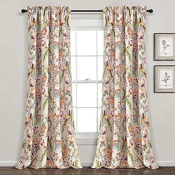 Lush Decor Dolores Light Filtering Window Panels, Pair, 52" W x 84" L, Neutral & Multi - Floral Curtains for Bedroom - Vintage Curtains - Coquette Room Decor