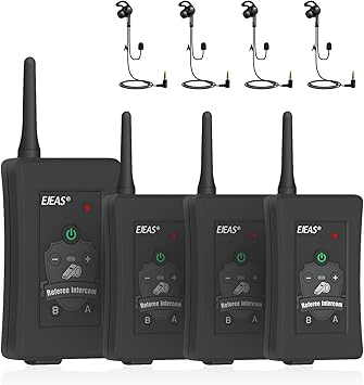 EJEAS FBIM Professional Referee Bluetooth Intercom Headset, 4-Way 1500M Referee Communication System with Noise Reduction/Waterproof/850mAh/Armband for Football and Handball Sports (4PCS)