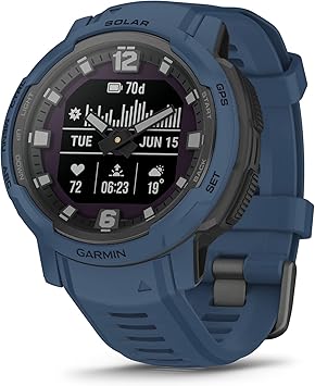 Garmin Instinct Crossover Solar, Rugged Hybrid Smartwatch with Solar Charging Capabilities, Analog Hands and Digital Display, Tidal Blue