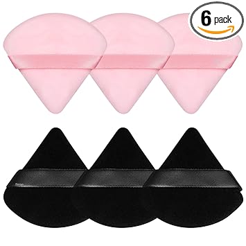 Pimoys 6 Pieces Powder Puff, Face Makeup Sponge Soft Velour Triangle Powder Puffs Beauty Sponge for Loose Powder (Black, Pink)