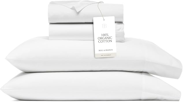 BOLL & BRANCH Signature Hemmed Sheet Set - Full, White - Luxury 100% Organic Cotton - Includes 1 Flat Sheet, 1 Fitted Sheet, 2 Pillowcases - Buttery Soft