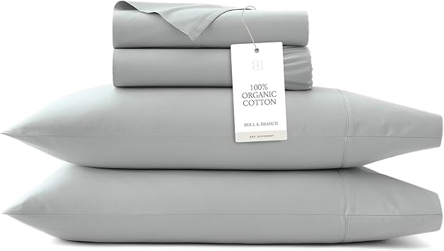 BOLL & BRANCH Signature Hemmed Sheet Set - King + Standard, Shore - Luxury 100% Organic Cotton - Includes 1 Flat, 1 Fitted, 2 Standard Size Pillowcases - Buttery Soft