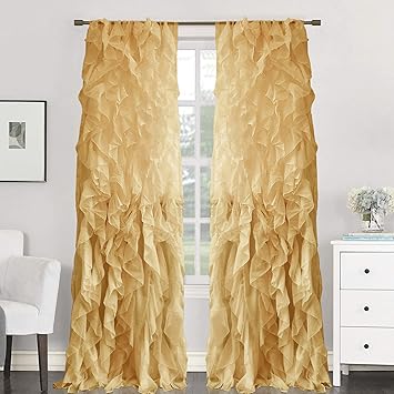2 Pack Window Panel Sheer Voile Vertical Ruffled Waterfall Curtains, Camel, 96" X 50", (Pack of 12)