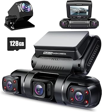 PRUVEEO 360° 4 Channel Dash Cam Front and Rear Inside Left Right, Dash Camera for Cars, Built-in GPS WiFi Night Vision, 24/7 Recording Parking Mode Monitor, 128G Card Included