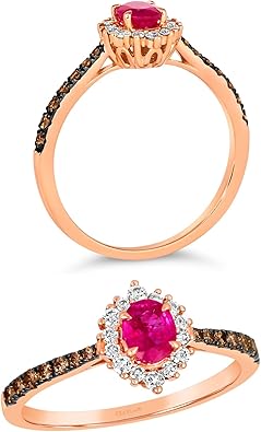 LE VIAN 1/3 Carat White and Chocolate Diamond Halo Ring for Women I 14k Gold Ring for Her w Oval Green Emerald Blue Sapphire or Red Ruby (Fancy Brown, 0.35 cttw) Anniversary Promise Band Size 4 to 10