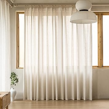 MAIHER 120 Inches Long Semi Sheer Curtains Pinch Pleat Curtains Light Filtering Natural Linen Curtain Panel for Patio Door Living Room Bedroom, Easy Hanging Via Hooks (Linen, 1 Panel, 54" W x 120" L)