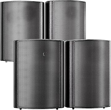 STUDIOFINIX 800W 6.5 Inch Outdoor Bluetooth Speakers Waterproof Wired with Multifunctional Amplifier Wall Mount Weatherproof Loudspeaker System for Patio Garden Poolside Home(4 Speakers,Black)