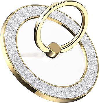 Pikabo Magnetic Phone Ring Holder for MagSafe, Glitter Phone Grip Stand with 360° Rotation Finger Ring Kickstand Compatible with iPhone MagSafe Accessories. (Glitter Gold)