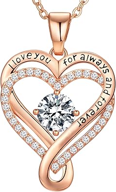 Infinity Love Heart Birthstone Necklace for Women Wife, S925 Sterling Silver Anniversary for Women Wife Birthday Gift for Her Girlfriend Mom Daughters, I Love You Women's Jewelry 18k Rose Gold Filled