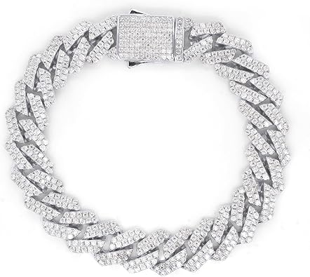 SAVEARTH DIAMONDS Men's Cuban Chain Bracelet Round Lab Created Moissanite Link Chain Bracelet in 14k Gold Plated Sterling Silver Jewery (12MM Width, 7.00 Ct To 9.00 Ct)