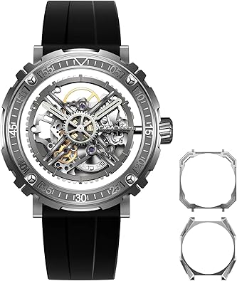CIGA Design Automatic/Manual Mechanical Watch Magician Series Stainless Steel/Titanium Detachable Case Sapphire Crystal Fluororubber Strap Watches for Men and Women with 3 Shapes Case