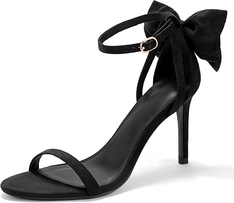 Coutgo Womens Ankle Strap High Heels Open Toe Stiletto Bow Tie Knot Heeled Sandals Fashion Wedding Dress Pump Shoes