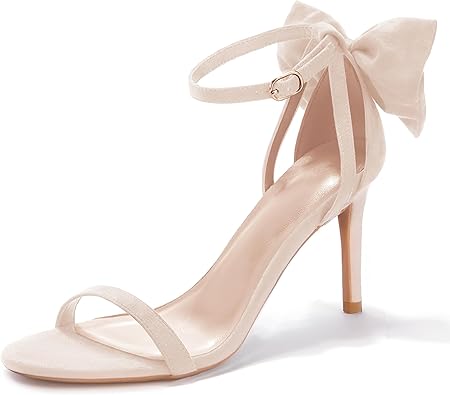 Coutgo Womens Ankle Strap High Heels Open Toe Stiletto Bow Tie Knot Heeled Sandals Fashion Wedding Dress Pump Shoes