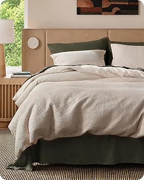 Bedsure Cotton Duvet Cover King - 100% Cotton Waffle Weave Linen Color Duvet Cover, PureWoven Breathable King Bedding Set for All Season, 3 Pieces, 104"x90"