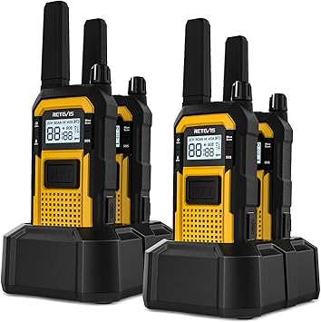 Retevis RB48 IP67 Waterproof Walkie Talkies Long Range, MIL-STD-810H Heavy Duty Two Way Radio, Rugged & Large Front PTT, Vibration Alert, NOAA, Floating, for Construction Job Site (4 Pack) Yellow