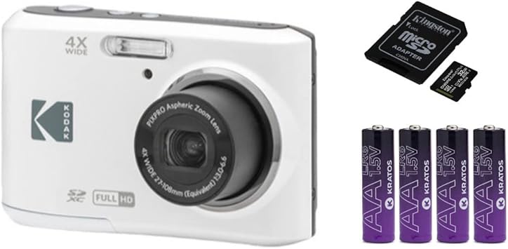 Kodak PIXPRO FZ45 Friendly Zoom Digital Camera (White) Bundle with 32GB SD Card and AA Batteries (4-Pack) (3 Items)