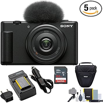 Sony ZV-1F Vlog Camera for Content Creators and Vloggers (Black) Bundle with Holster Camera Case and Accessory Bundle, Photo Video Art Suite, 64GB Memory Card and Lithium-Ion Battery Pack (5 Items)