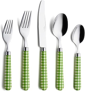 ANNOVA Silverware Set Stainless Steel Colorful Tableware Kitchen Flatware Set Utensils, Includes Dinner Knives, Forks, Spoons, Salad Forks & Dessert Spoons (Green/Checkered, 20 Pieces)