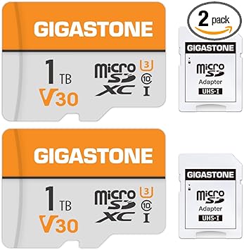GIGASTONE 1TB Micro SD Card 2-Pack, A1 V30 4K Video Recording, Surveillance, Security Camera, Action Camera, Drone, 140MB/s MicroSDXC Memory Card UHS-I V30 Class 10