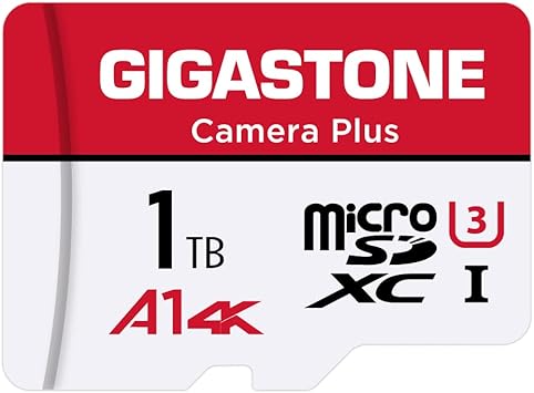 GIGASTONE 1TB Micro SD Card, Camera Plus, GoPro, Action Camera, A1 Run App for Smartphone, Nintendo-Switch Compatible, 150MB/s, 4K Video Recording, Micro SDXC UHS-I A1 U3 Class 10