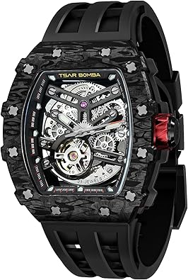 TSAR BOMBA Automatic Watches for Men 50M Waterproof Mens Watch Japanese Mechanical Watches Men Movement Tonneau Case Sapphire Glass Big Face Unique Fashion Luxury Gift