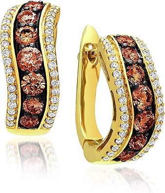 LE VIAN 1 1/5 Carat White and Chocolate Diamond Wavy Three Row Hoop Earrings for Women In 14K Yellow Gold (H-I/Fancy Brown, VS2-SI1, Cttw) Latch Back Huggie Hoops