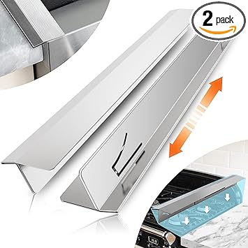 2PCS Kitchen Stove Counter Gap Covers, Stainless Steel Gap Cover, Cooktop Trim Kit, Stove Gap Guards, Oven Gap Filler, Heat Resistant & Effectively Protect Stove Gap Filler(13.8"-27.5" Silver)