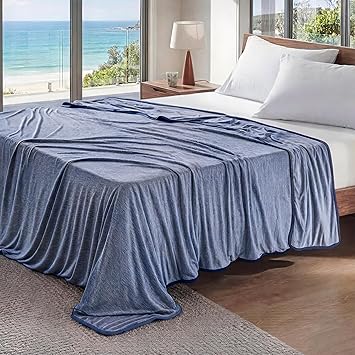 Bedsure Navy Blue Cooling Blanket King Size for Hot Sleepers - Summer Cold Blanket for King Size Bed with Rayon Derived from Bamboo, Ice Cool Cold Arc-Chill Thin Summer Bedding Essentials, 108x90