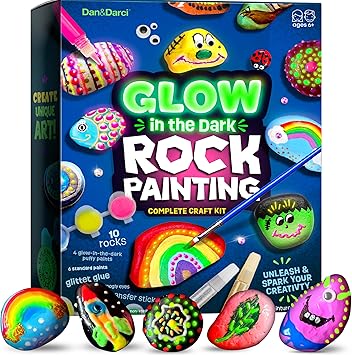 Dan&Darci Kids Rock Painting Kit - Glow in The Dark - Gifts Arts & Crafts for Boys and Girls Ages 6-12 - Craft Activities Kits - Creative Art Toys for 6, 7, 8, 9, 10, 11 & 12 Year Old Kid