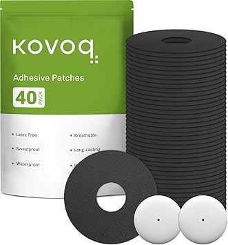 40-Pack Kovoq Adhesive Patches for Libre 2 & Plus & Lingo, Medtronic Guardian 4 & Simplera and Insulin Pumps, Waterproof Universal CGM Patches, 2 Protective Hardshell Covers, Hypoallergenic (Black)
