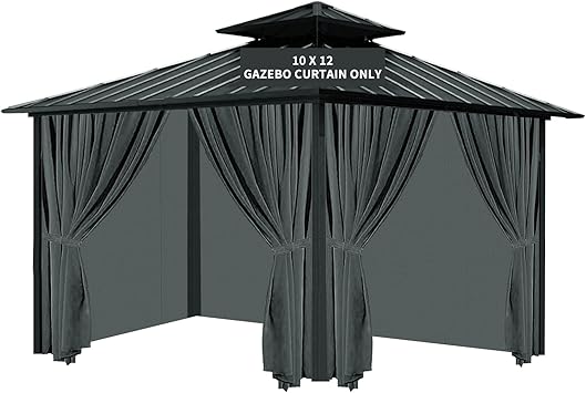 Gazebo Universal Replacement Privacy Curtain, 10'X12' Gazebo Outdoor Waterproof, 4-Panels Sidewall Curtains with Zipper for Patio, Garden and Backyard (Only Curtains, 10'x12', Grey)