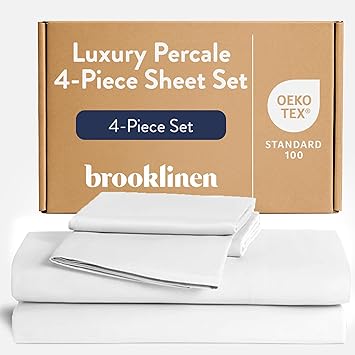 Brooklinen Luxury Percale Sheet Set - 4 Piece 100% Cotton Bed Sheets - 1 Fitted & 1 Flat Sheet, 2 Pillowcases - Cotton Percale Sheets for Hot Sleepers (Full Size, White)