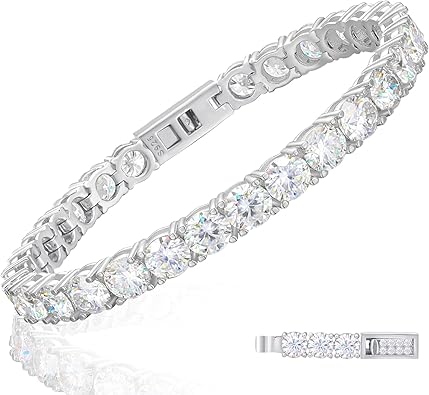 TUHE Moissanite Tennis Bracelet 5.0-21.0CT 18K Gold Plated 925 Sterling Silver Bracelets 3/4/5MM D Color VVS1 Round Moissanite Bracelet for Women Men Non Tarnish Bracelets Mothers Day Gifts for Mom