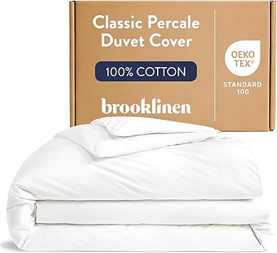 Brooklinen Luxury Percale Duvet Cover – 100% Cotton, Cool, Crisp, Extra-Long Corner Ties, Button Closure, Soft & Breathable – Machine Washable, Duvet Cover Full/Queen Bed Sizes (White)