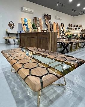 Customized Large Epoxy Table, Resin Dining Table Hezagon Wood Table for 2, 4, 6, 8 River epoxy Dining Table, Epoxy Coffee Table, Living Room Table, Home décor (Without Stand, 60 x 36 Inches)